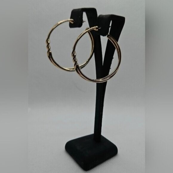 Double Hoop Twist Gold Tone Hoop Earrings - Picture 1 of 6
